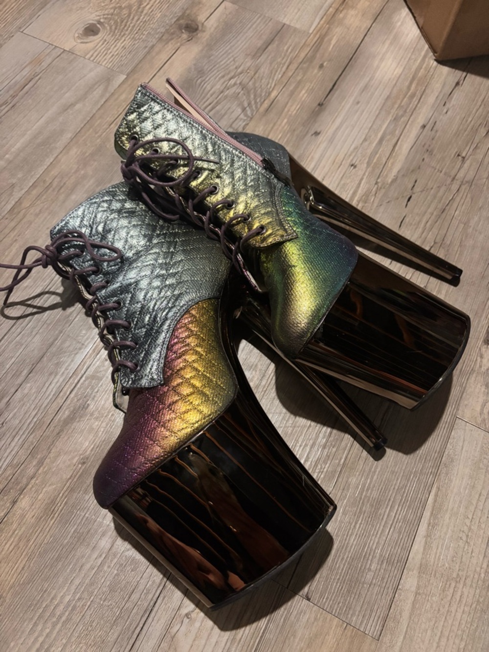 Iridescent Multicolor Pole Dance/Platform Lace-Up 8” Heels - Picture 4 of 5